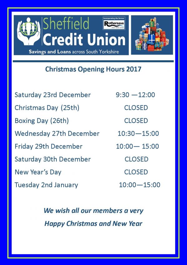 christmas opening hours 2017 - Sheffield Credit Union